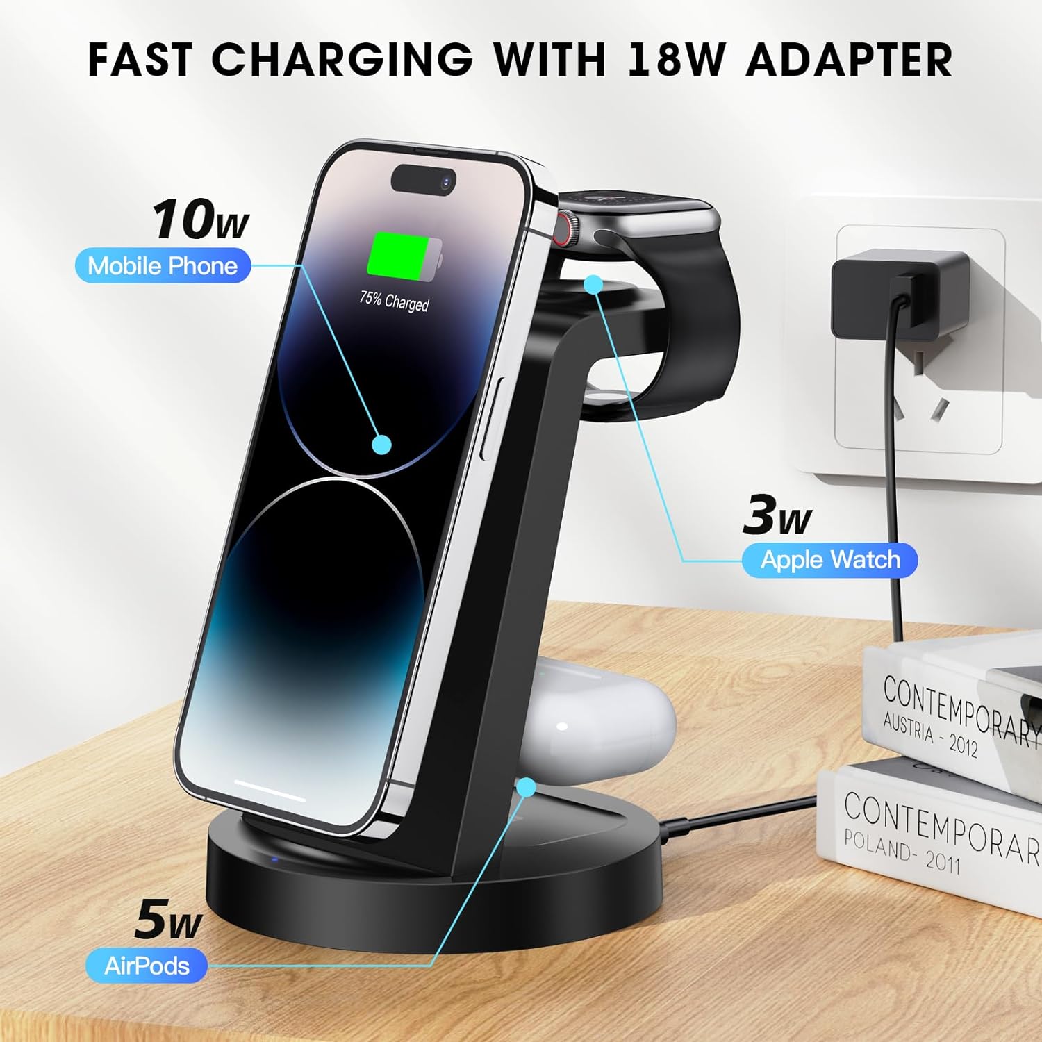 3 in 1 Charging Station for iPhone, Wireless Charger for iPhone 15 14 13 12 11 X Pro Max & Apple